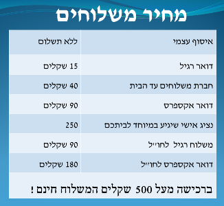 מחיר משלוחים צייר